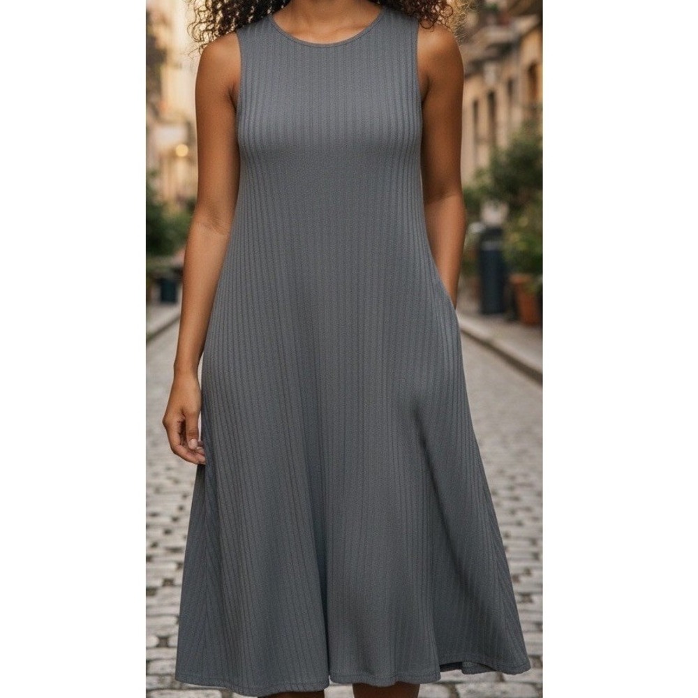 Apt 9 Ribbed Midi Dress Women XL Gray Sleeveless‎ Metallic Pockets WA73G015RP